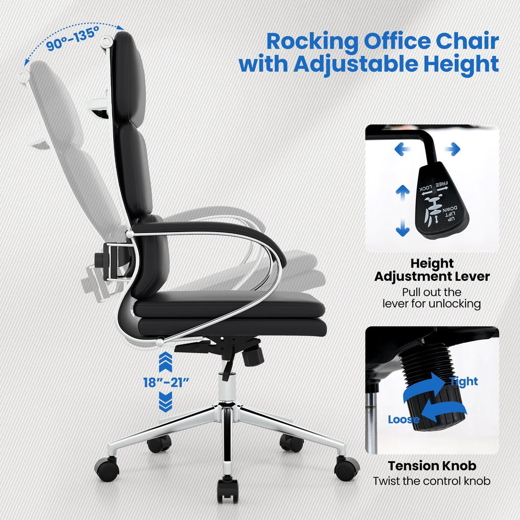 Ergonomic Leather Office Chair with Adjustable Height and Rocking Function-Black
