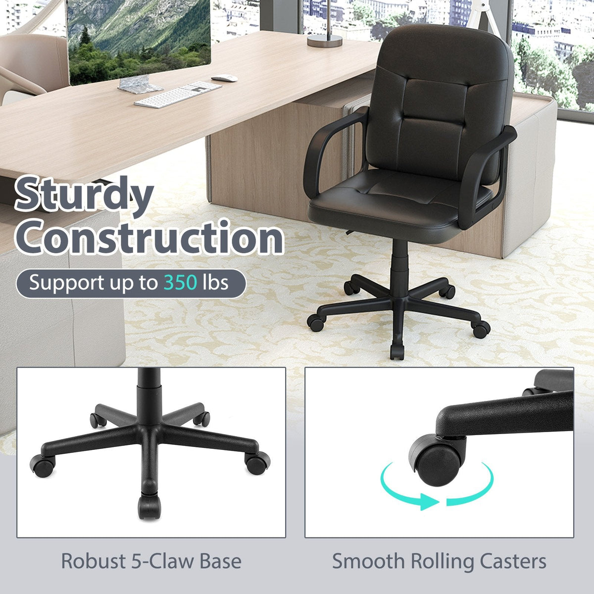 Ergonomic Office Chair with 360-degree Wheels