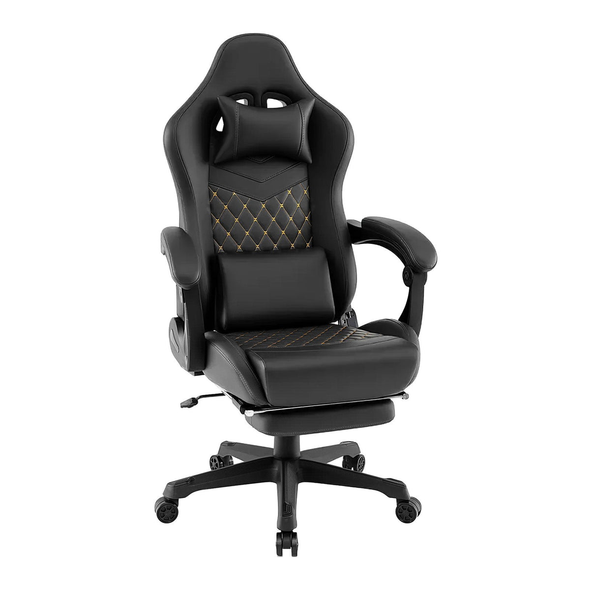 Ergonomic Video Game Computer Chair with Headrest and Lumbar Pillow-Black