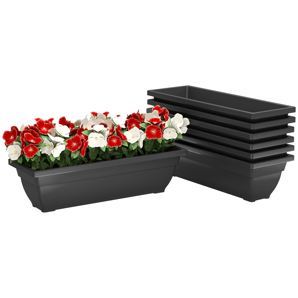 Black Rectangular Window Box Planters — 7-Pack, 23.2 Inch