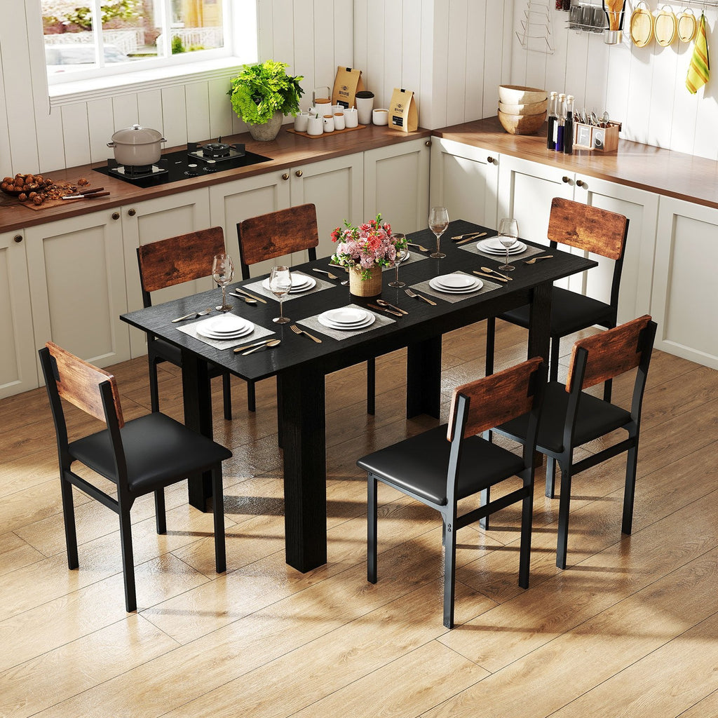 Extendable Dining Table for 4-8 People 47 inches-62 inches Large Rectangular Kitchen Table-Black