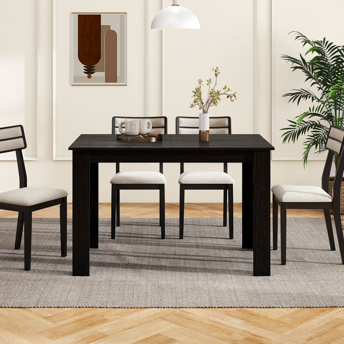 Extendable Dining Table for 4-8 People 47 inches-62 inches Large Rectangular Kitchen Table-Black
