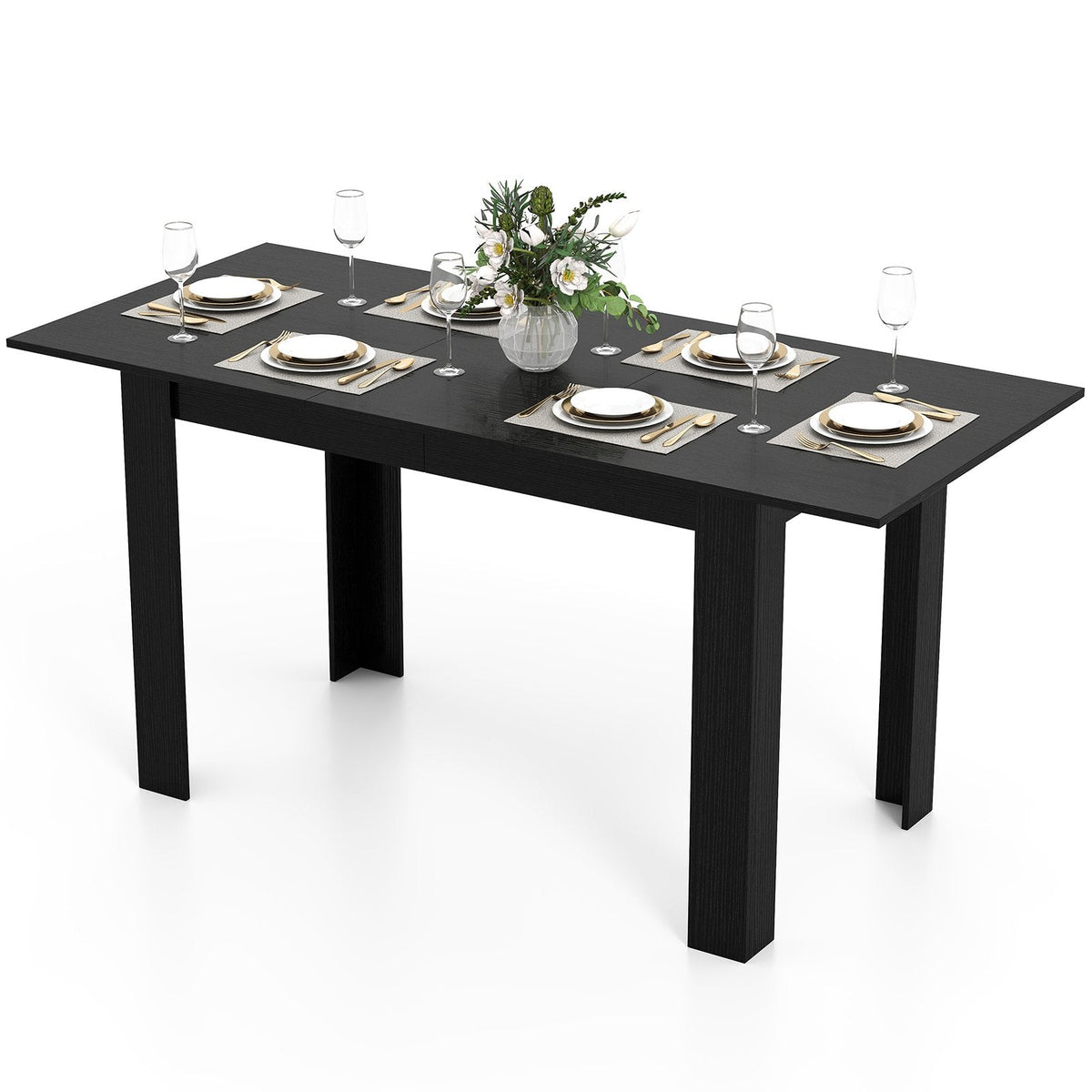 Extendable Dining Table for 4-8 People 47 inches-62 inches Large Rectangular Kitchen Table-Black