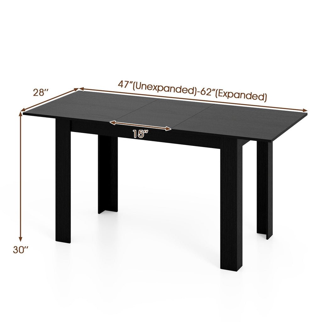 Extendable Dining Table for 4-8 People 47 inches-62 inches Large Rectangular Kitchen Table-Black