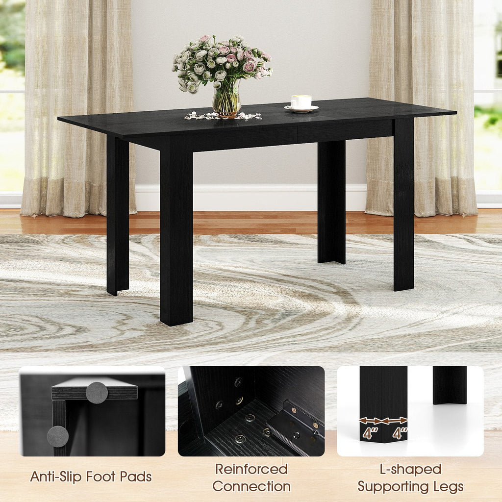 Extendable Dining Table for 4-8 People 47 inches-62 inches Large Rectangular Kitchen Table-Black