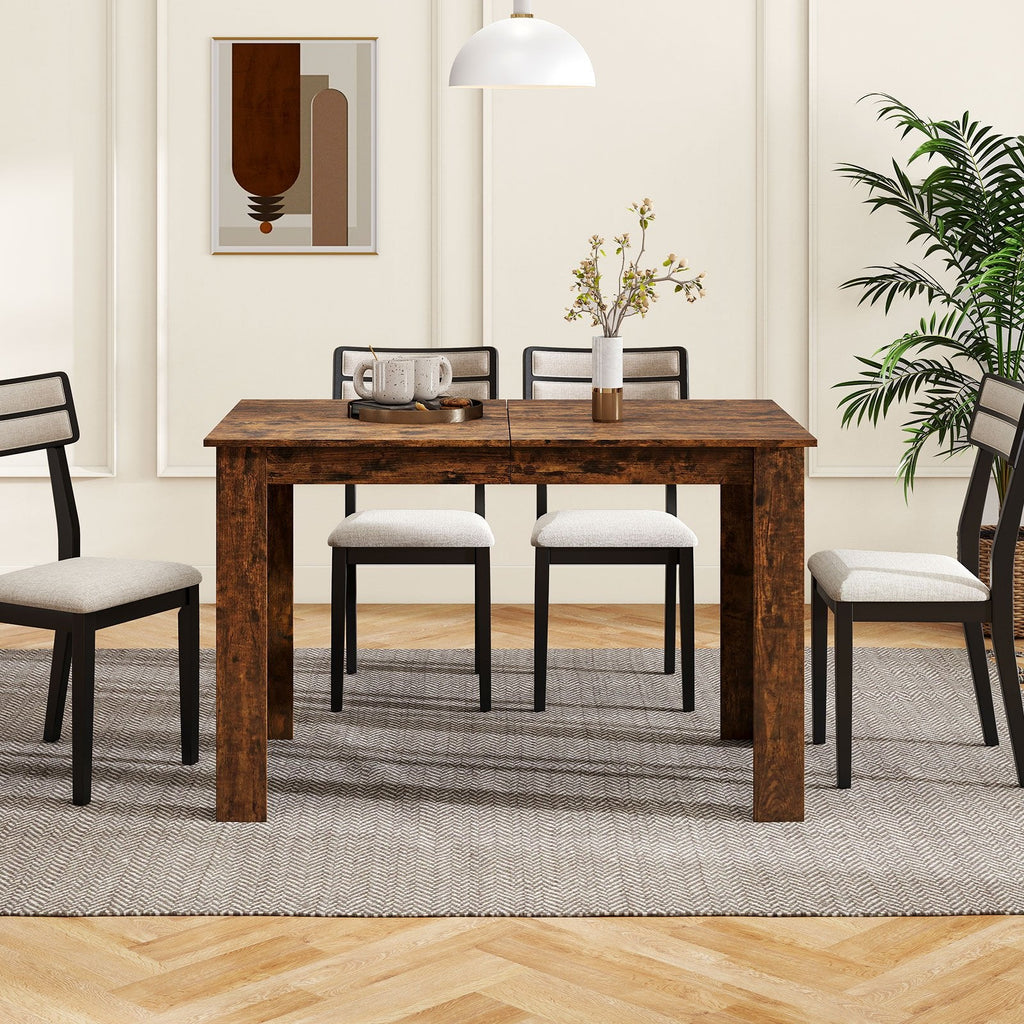 Extendable Dining Table for 4-8 People 47 inches-62 inches Large Rectangular Kitchen Table-Rustic Brown