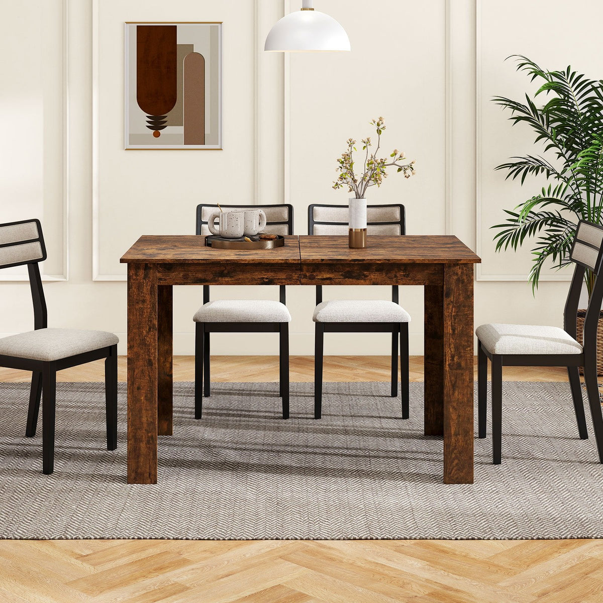 Extendable Dining Table for 4-8 People 47 inches-62 inches Large Rectangular Kitchen Table-Rustic Brown