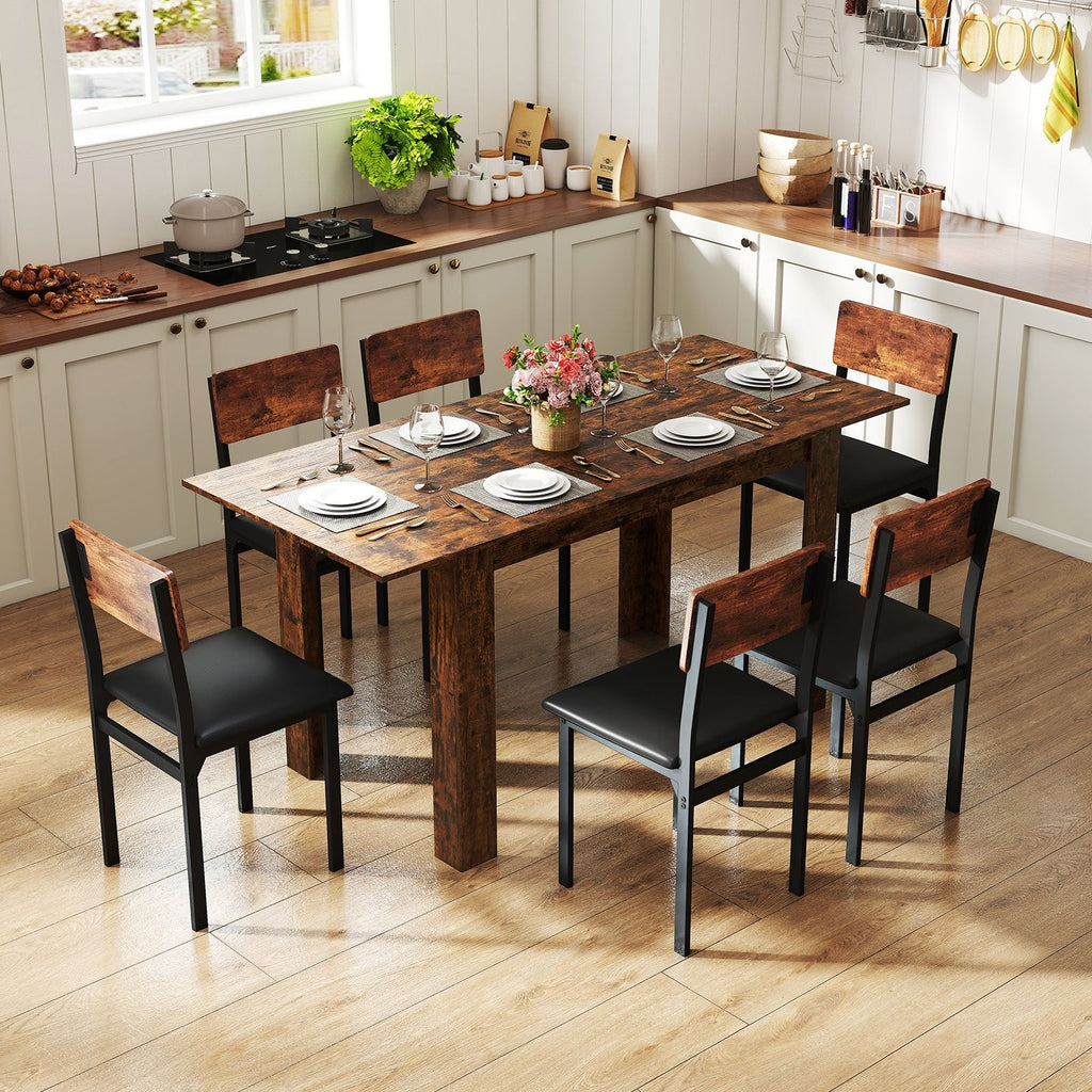 Extendable Dining Table for 4-8 People 47 inches-62 inches Large Rectangular Kitchen Table-Rustic Brown
