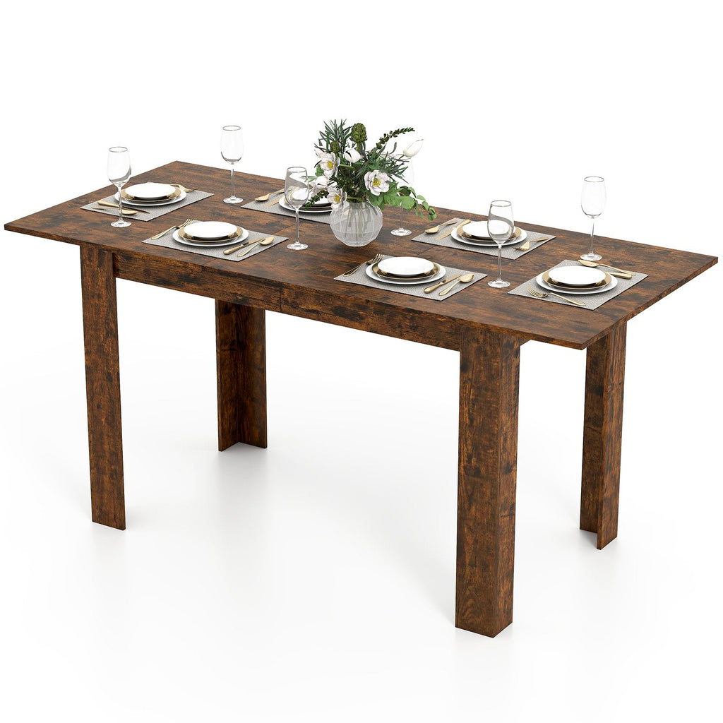 Extendable Dining Table for 4-8 People 47 inches-62 inches Large Rectangular Kitchen Table-Rustic Brown