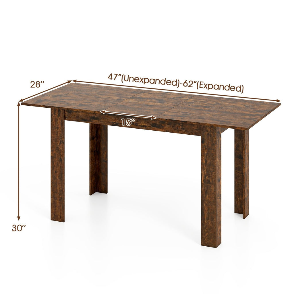 Extendable Dining Table for 4-8 People 47 inches-62 inches Large Rectangular Kitchen Table-Rustic Brown