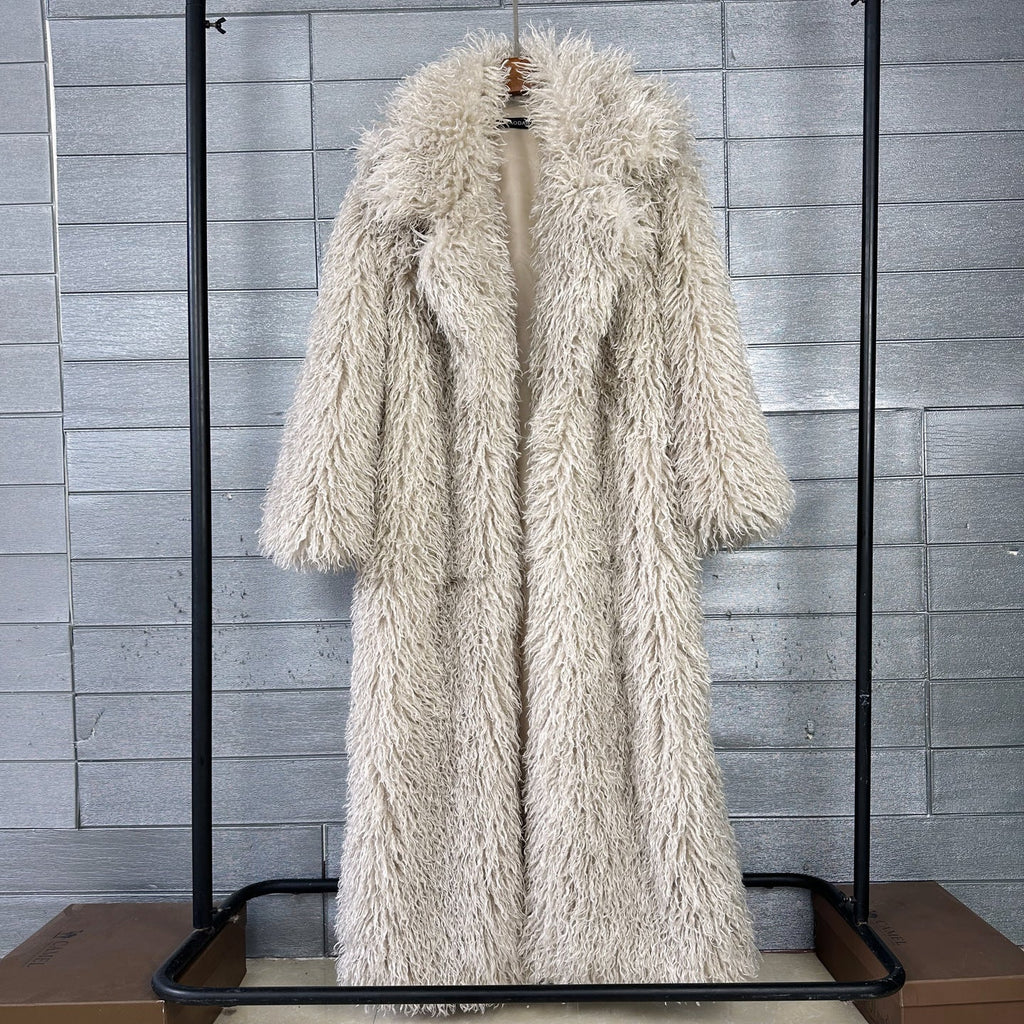 Women's Elongated Faux Fur Coat with Tailored Lapel