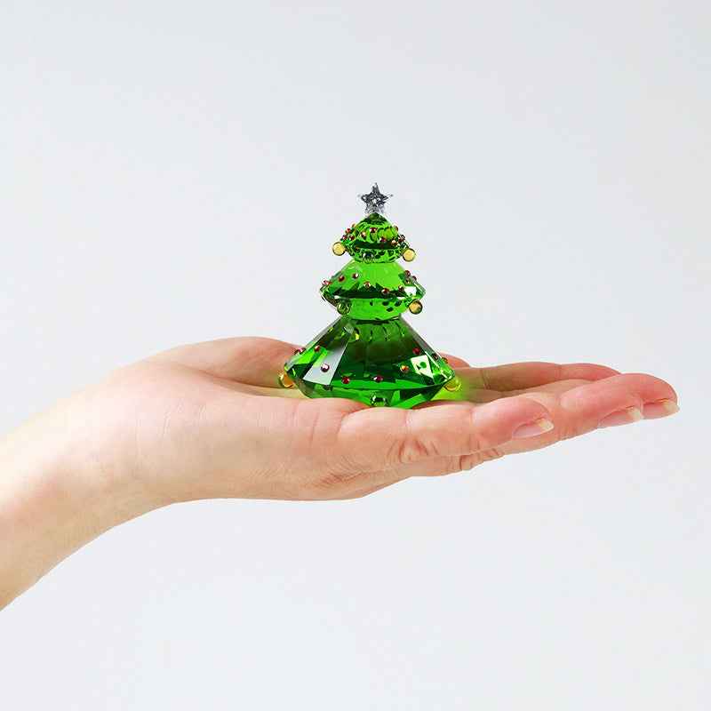 Christmas Gift Crystal Christmas Tree Ornament – Handmade Green Glass Holiday Decor, 50mm