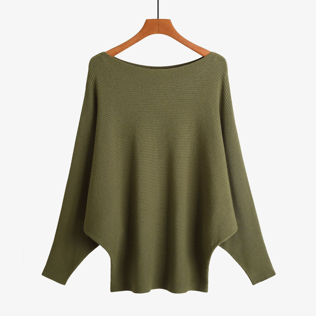 Women’s Halter Neck Batwing Knit Pullover Top – Stretchy Relaxed-Fit Casual Sweater