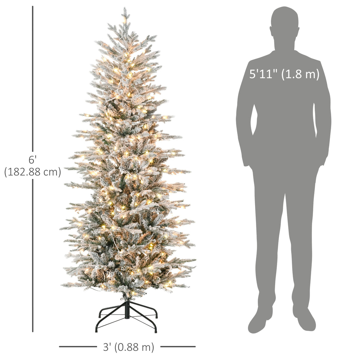 6' Pre Lit Arctic Fir Artificial Flocked Christmas Trees, with Snow Branches, Warm White UL Listed Clear Lights