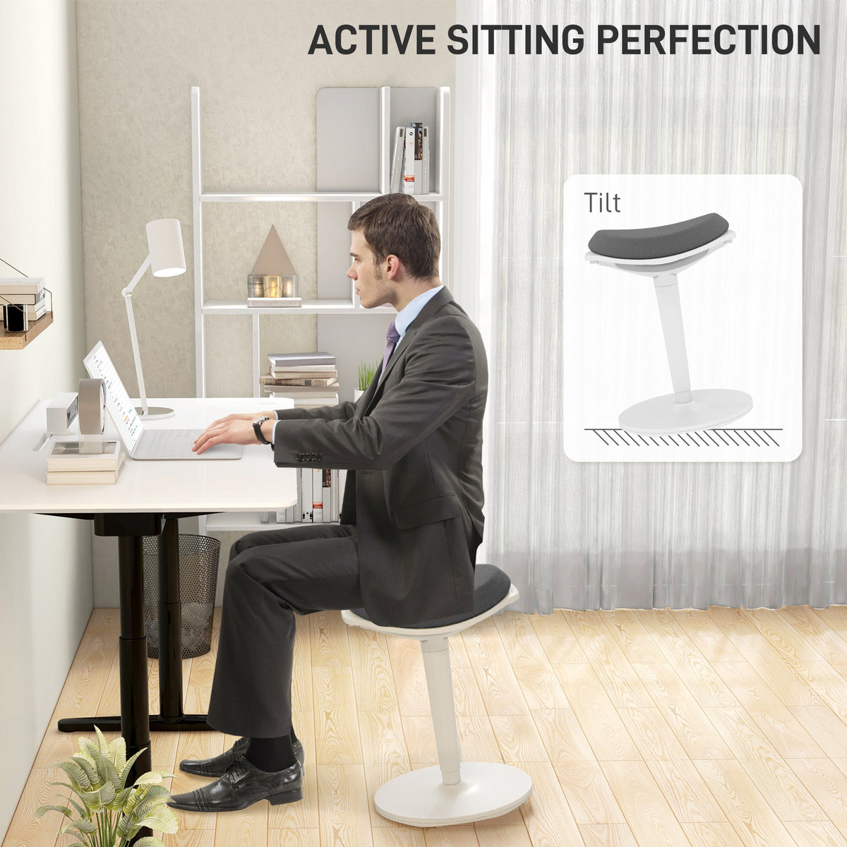 Standing Desk Stool, Ergonomic Wobble Chair, Adjustable Leaning Stool for Office Desks, with Rocking Motion, Black