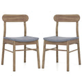 Set of 2 Mid Century Dining Chairs, Weathered Oak Rubber Wood with Blue Grey Fabric Seat