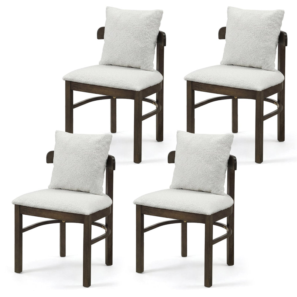 Set of 4 Barrel Back Dining Chairs, Walnut Rubber Wood with Grey Fabric Seats and Removable Pillows