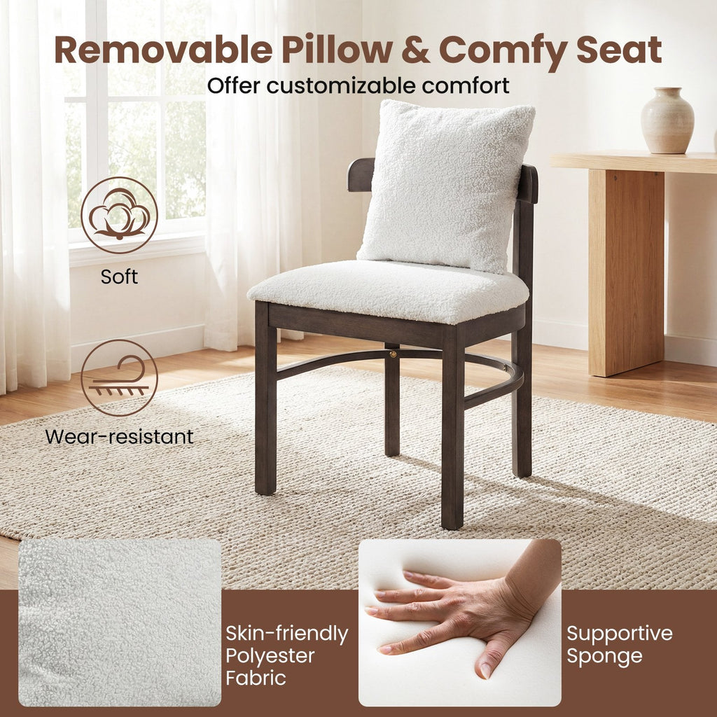 Set of 4 Barrel Back Dining Chairs, Walnut Rubber Wood with Grey Fabric Seats and Removable Pillows