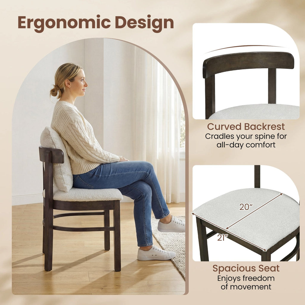 Set of 4 Barrel Back Dining Chairs, Walnut Rubber Wood with Grey Fabric Seats and Removable Pillows