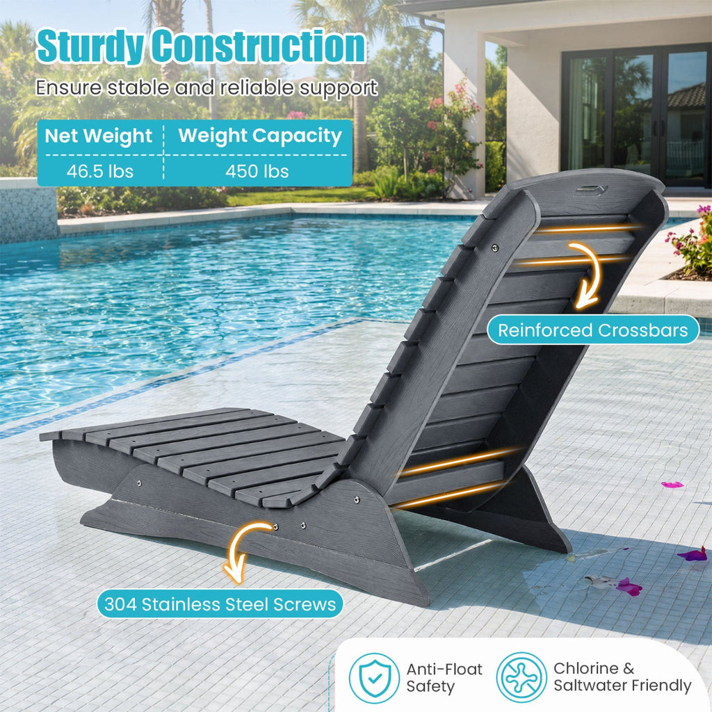 Contoured HDPE Lounge Chair for Poolside and Deck, 48 in, Dark Gray