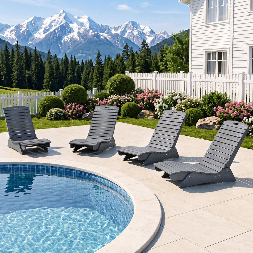 Contoured HDPE Lounge Chair for Poolside and Deck, 48 in, Dark Gray