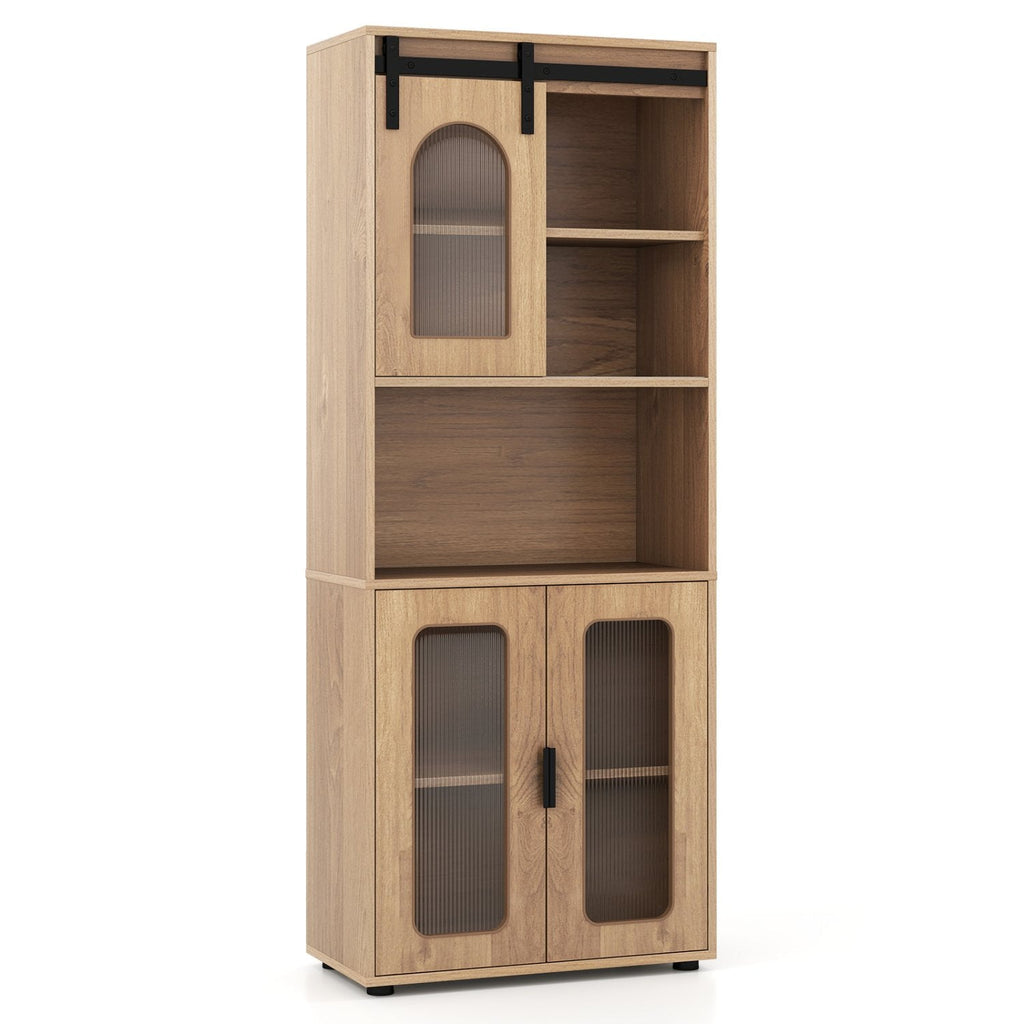 Farmhouse Bathroom Floor Cabinet with Sliding Barn Door-Natural