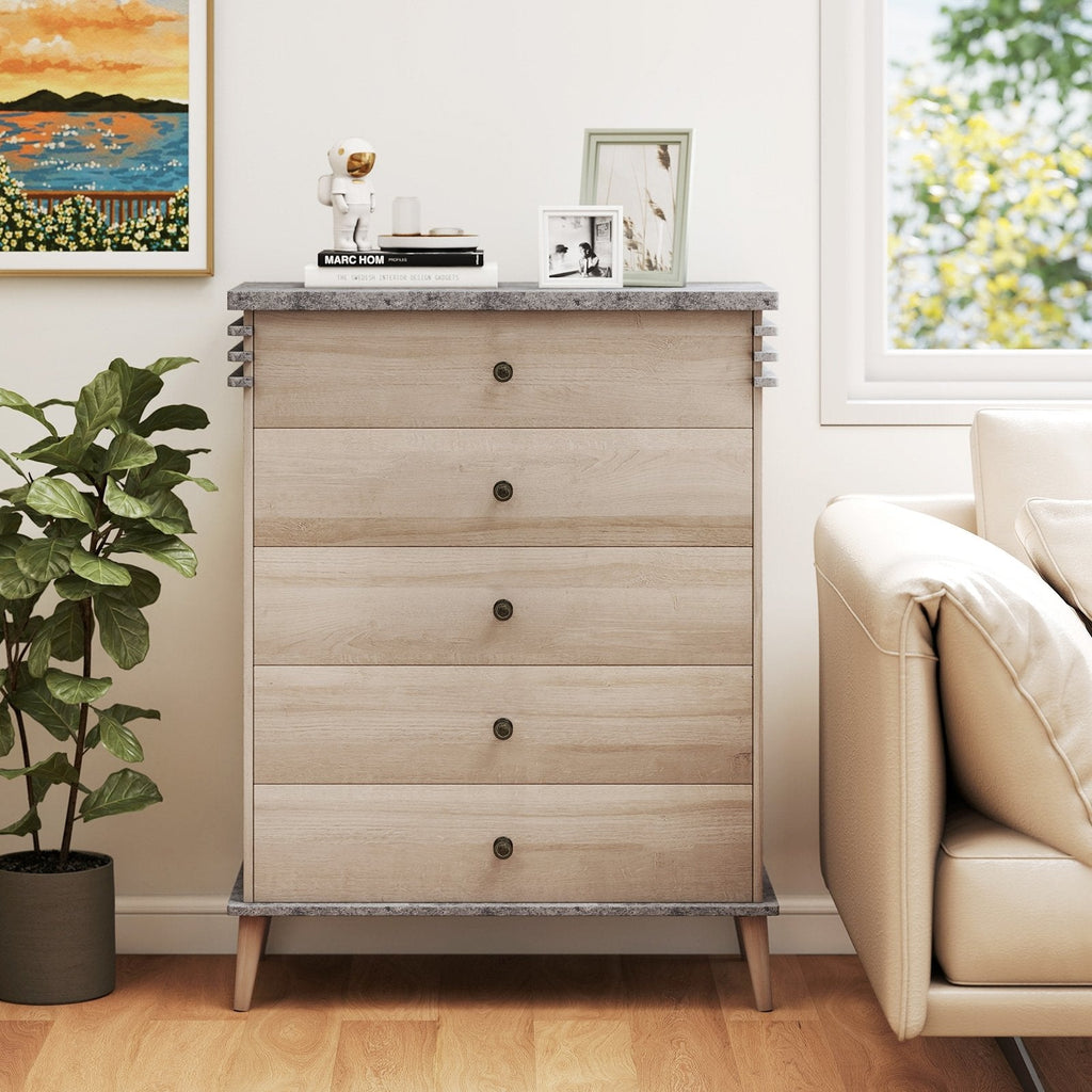 Farmhouse Chest Dresser of Drawers Tall Storage Organizer-Grey
