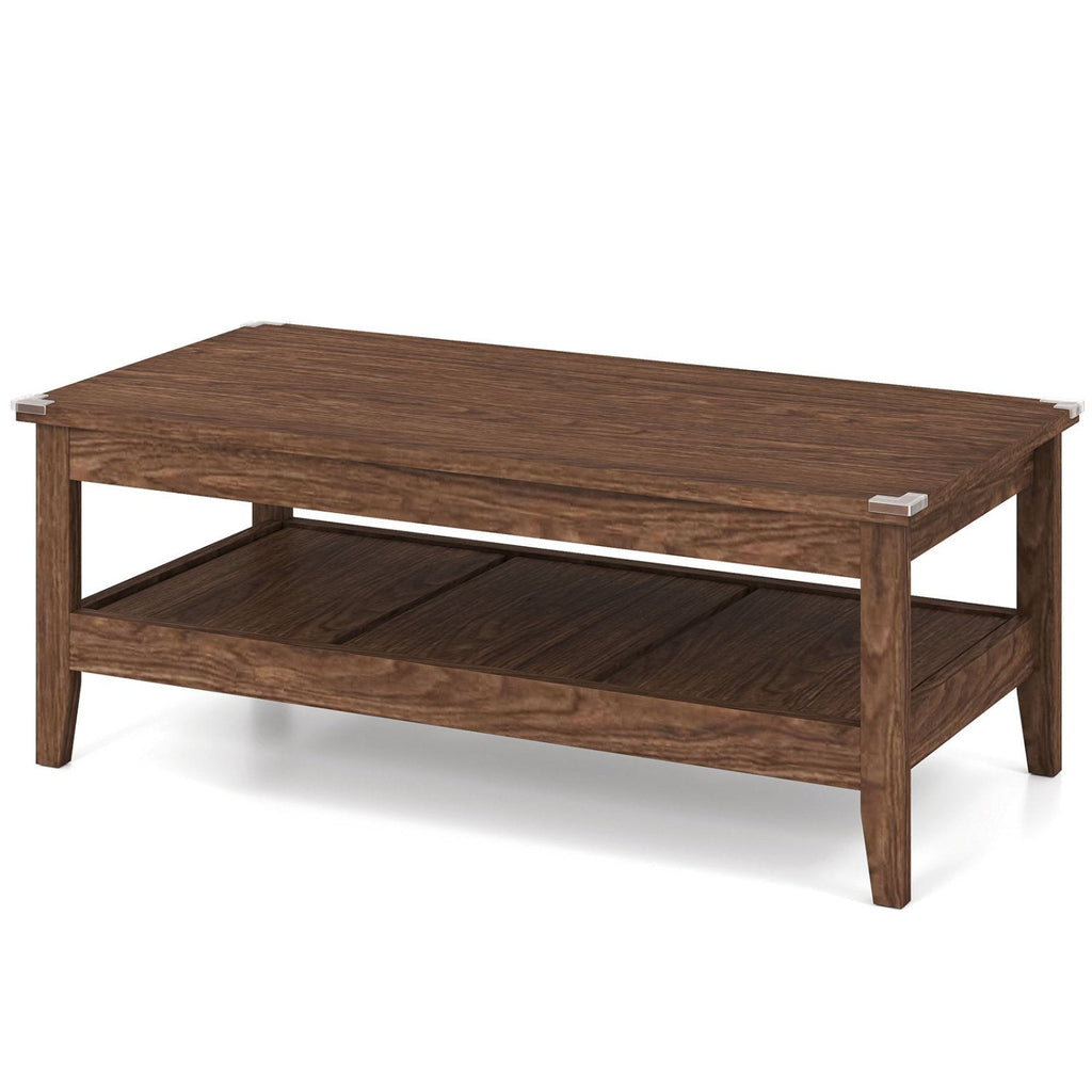 Farmhouse Coffee Table Rustic Cocktail Center Table with Thickened Tabletop-Walnut