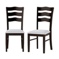 Set of 2 Wavy Ladder Back Dining Chairs, Espresso Rubber Wood with Light Grey Microfiber Seat