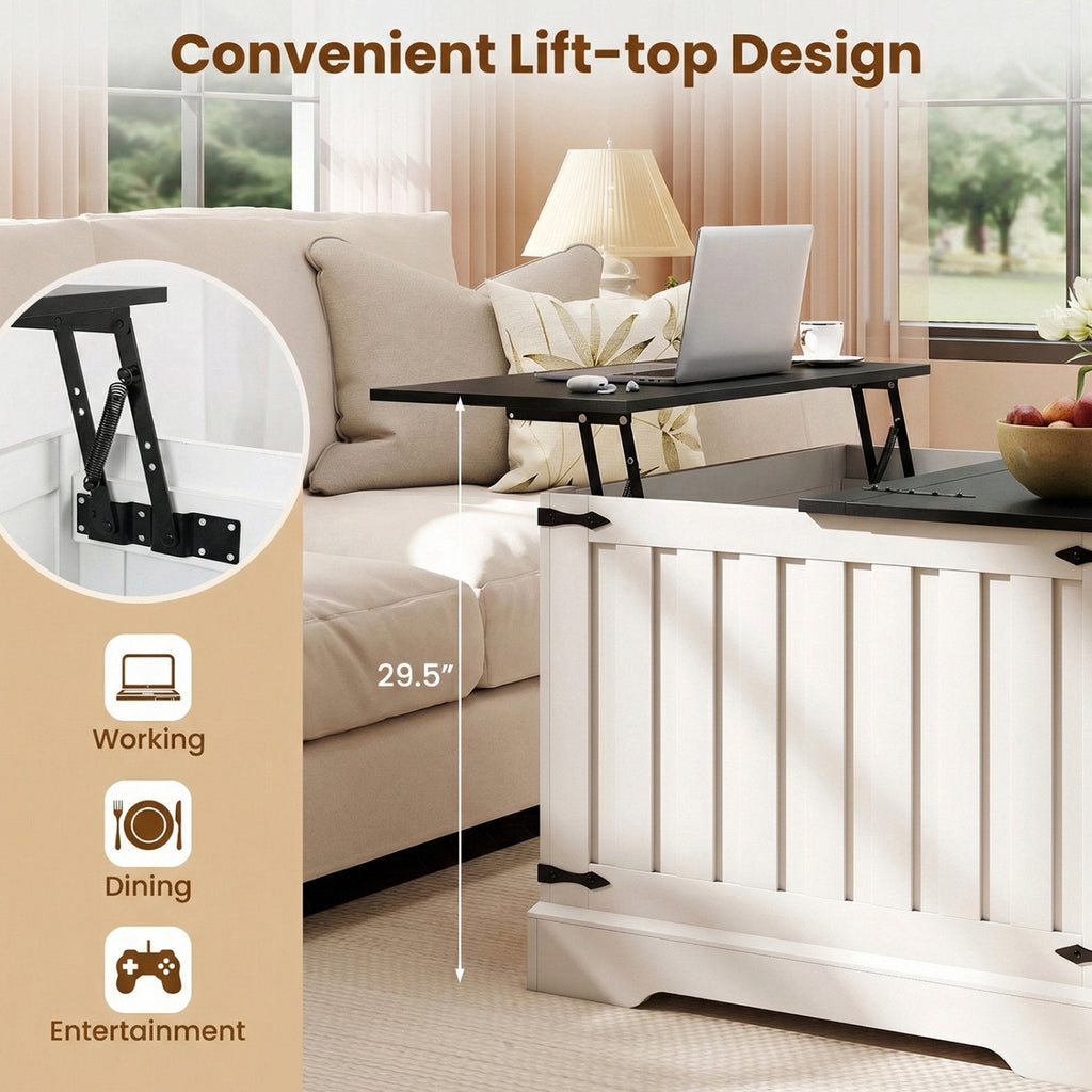 Farmhouse Lift Top Coffee Table with Hidden Storage Compartment-Black