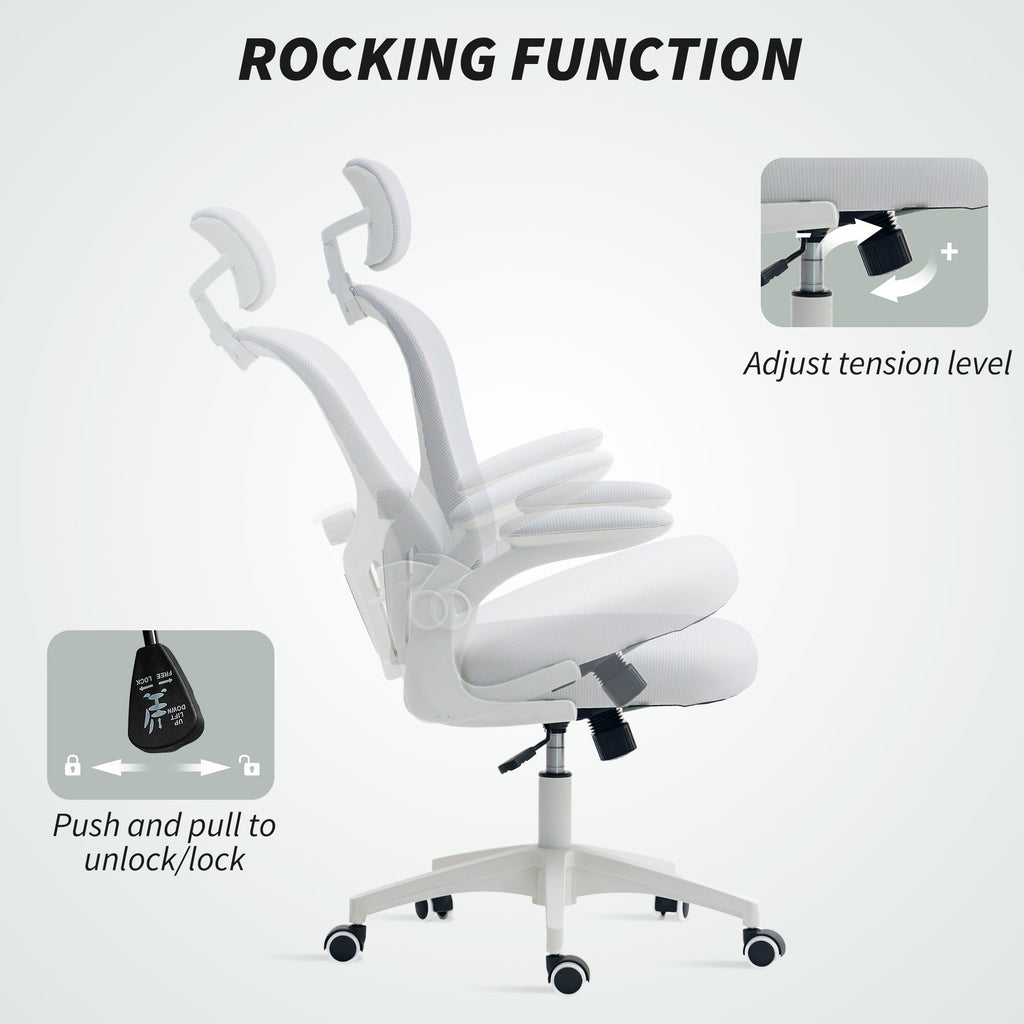 Office Chair, Mesh Computer Desk Chair with Adjustable Headrest, 4D Lumbar Support, Flip-up Arm, Grey