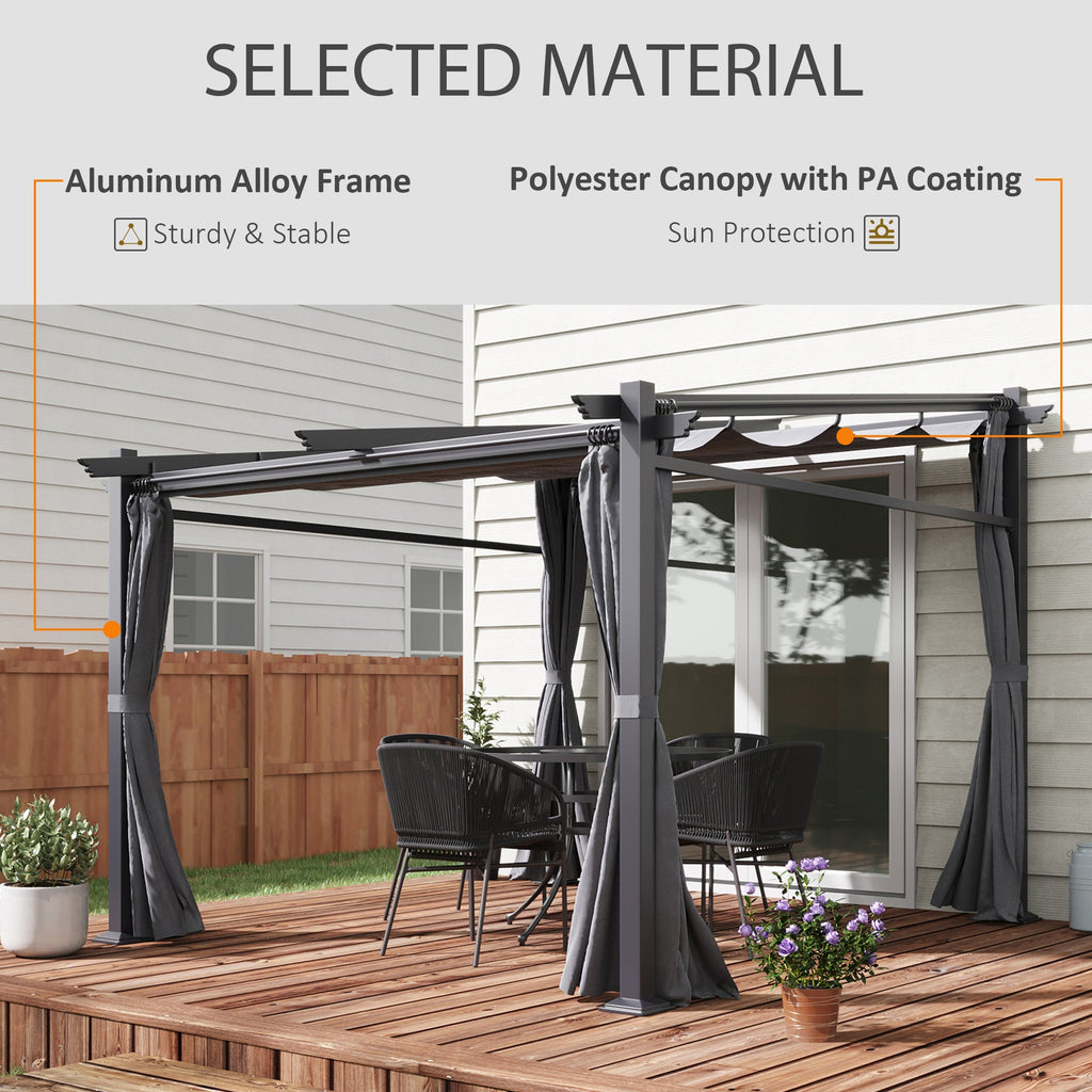Metal Pergola with Sliding Roof Canopy, Retractable Pergola Canopy, 10' x 10', Beige