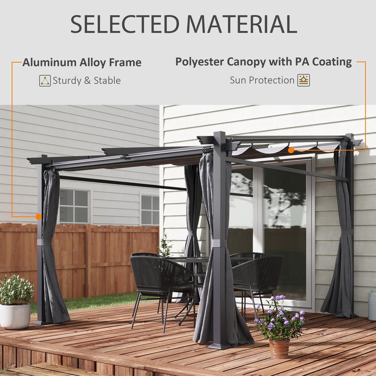 Metal Pergola with Sliding Roof Canopy, Retractable Pergola Canopy, 10' x 10', Beige