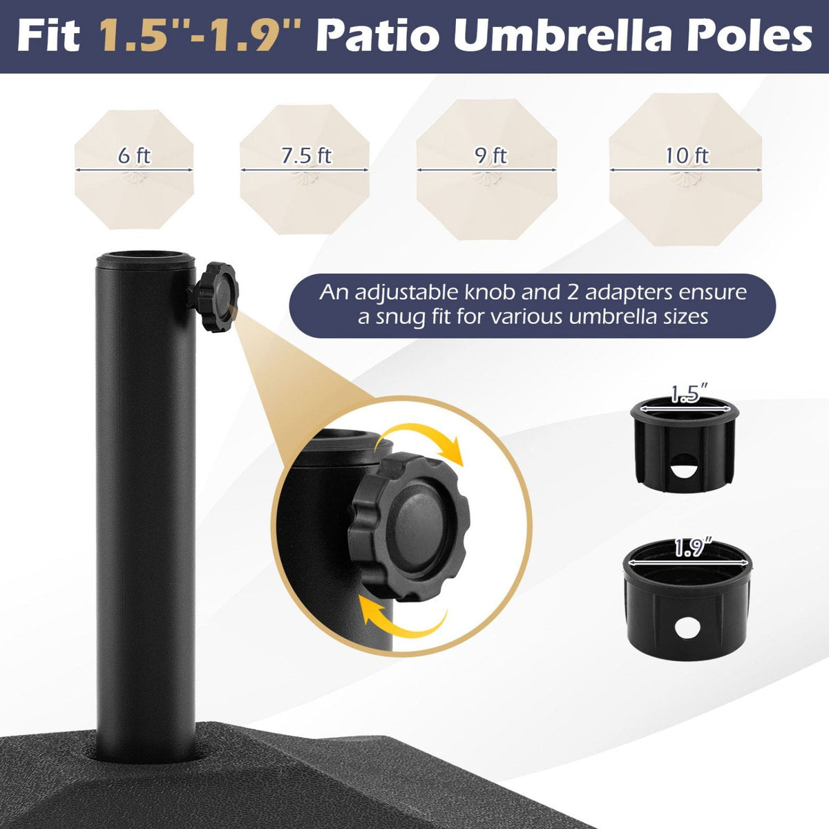 Fillable Umbrella Base 90 LBS Heavy Duty with 2 Wheels-Black