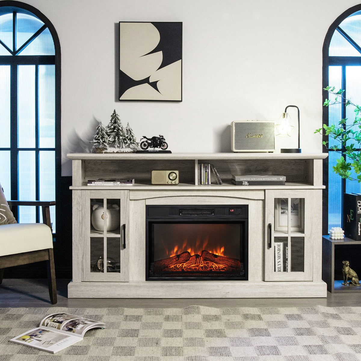 Fireplace TV Stand with 1400W Electric Fireplace-Gray