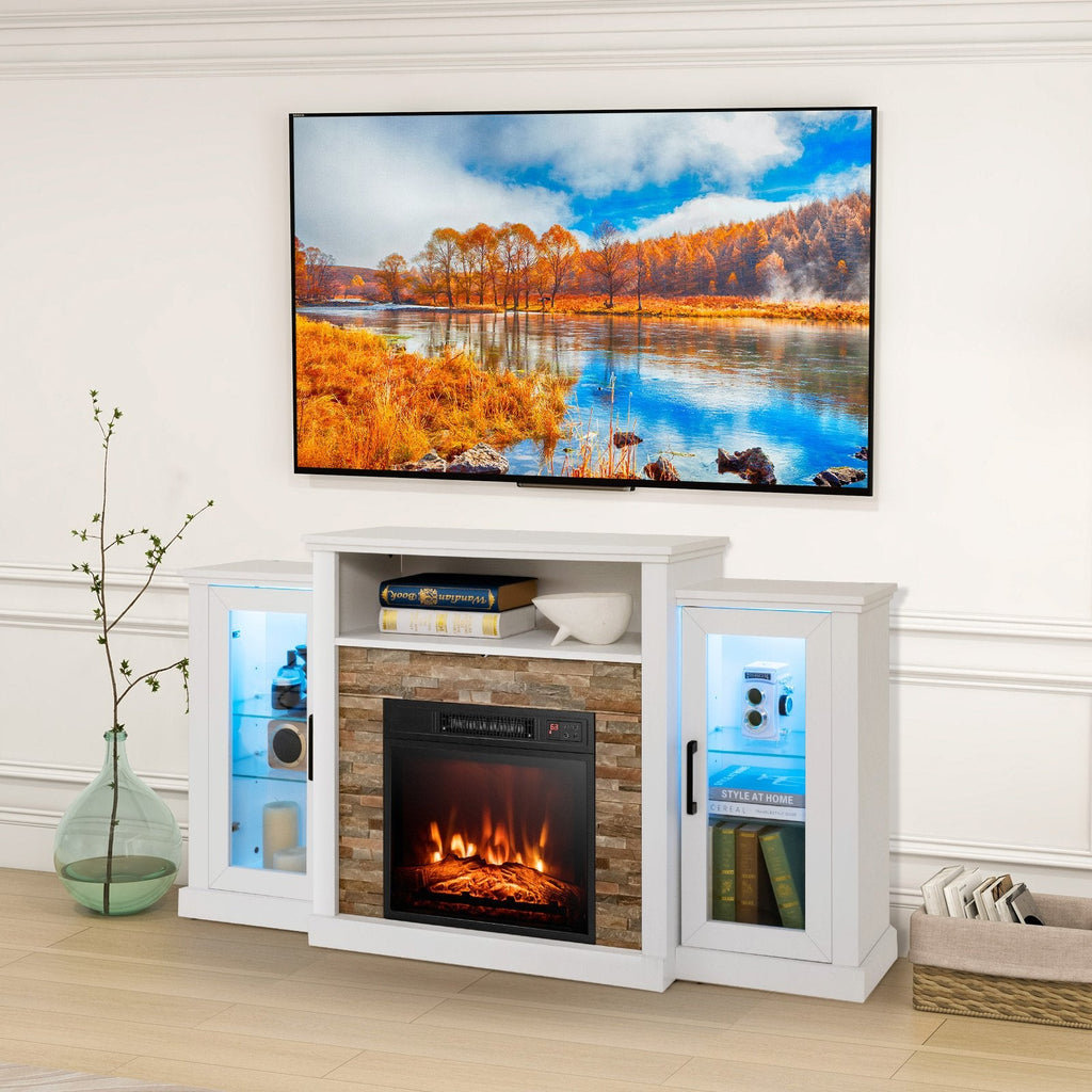 Fireplace TV Stand with 16-Color Led Lights for TVs up to 65 Inch-White
