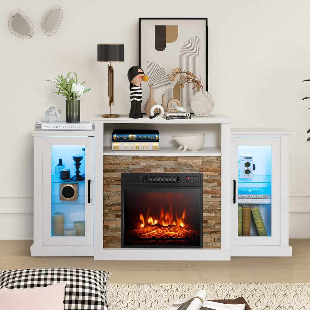 Fireplace TV Stand with 16-Color Led Lights for TVs up to 65 Inch-White
