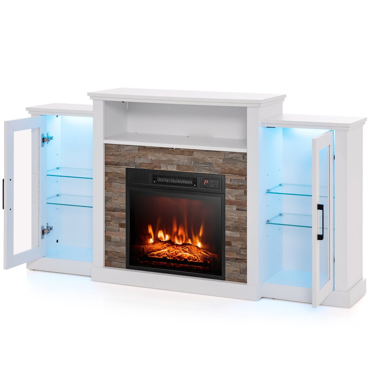 Fireplace TV Stand with 16-Color Led Lights for TVs up to 65 Inch-White