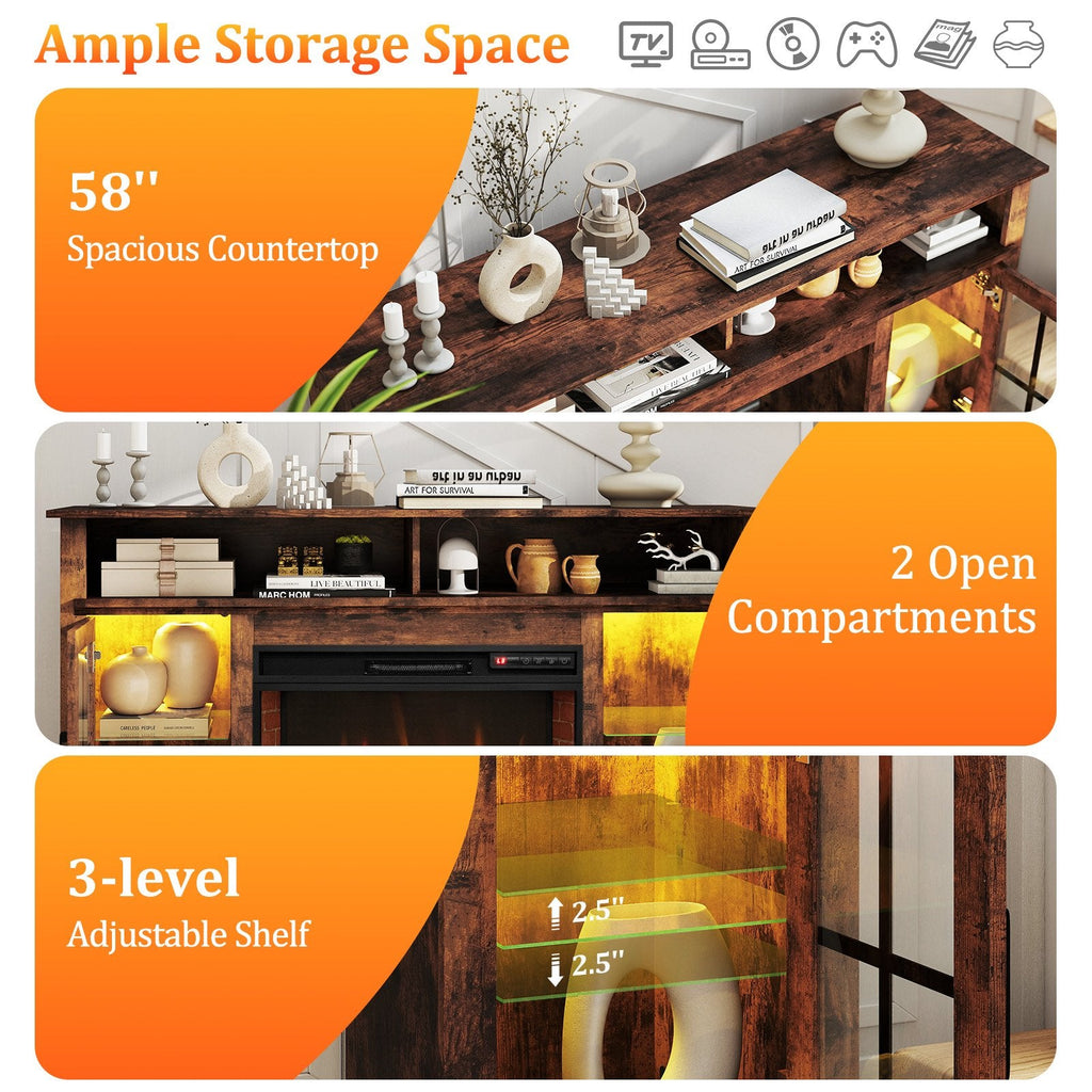 Fireplace TV Stand with Remote Controls and Thermostat for TVs Up to 50 Inch-Rustic Brown