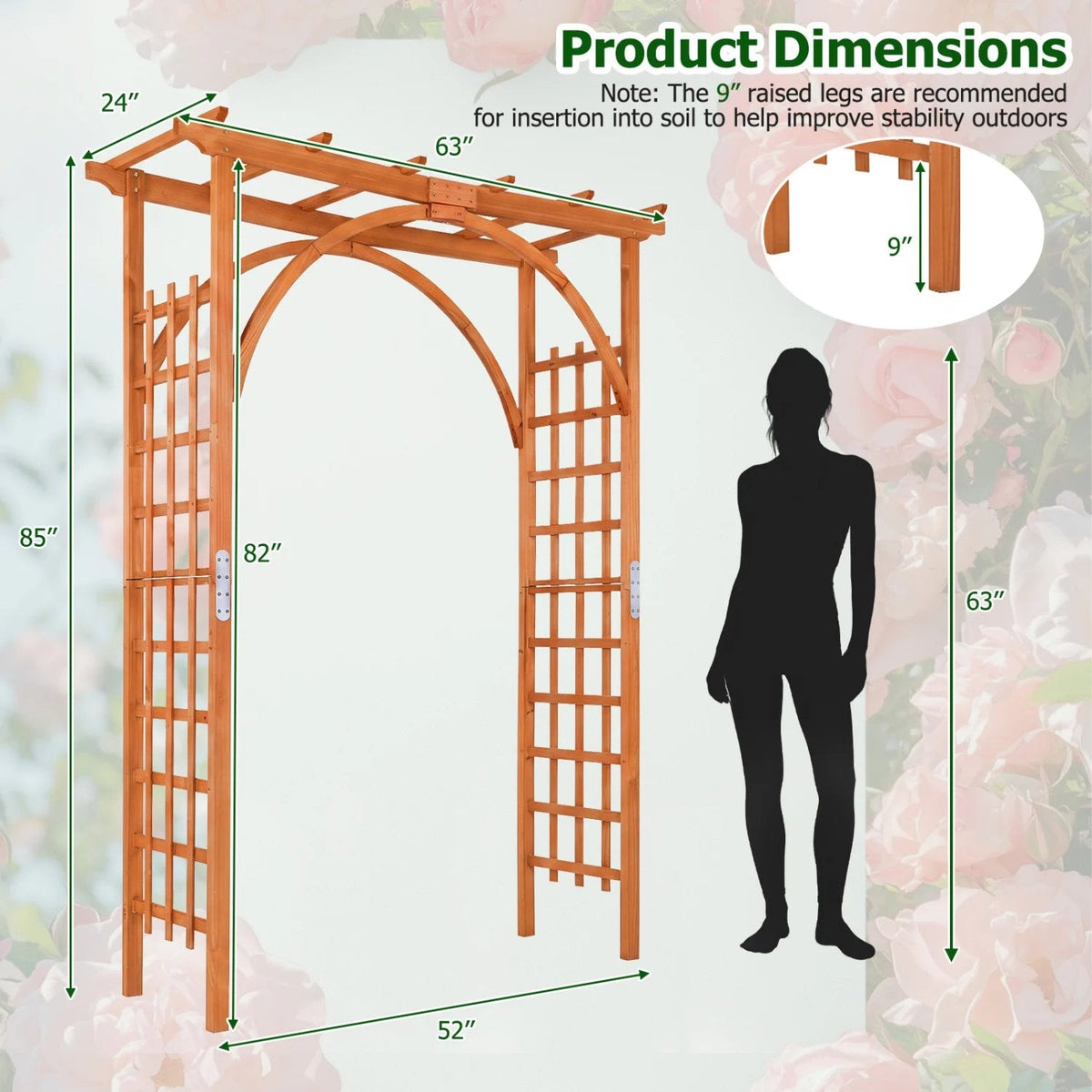 Flat Top Garden Arch Trellis 85 inches Tall Wood for Climbing Plants and Wedding-Orange