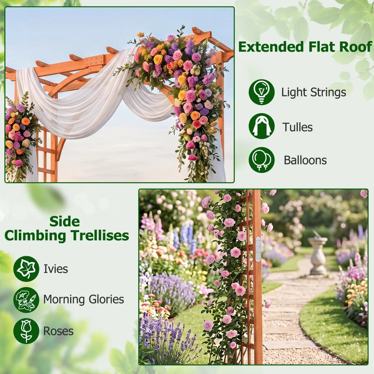 Flat Top Garden Arch Trellis 85 inches Tall Wood for Climbing Plants and Wedding-Orange