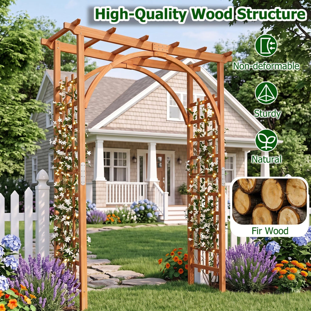 Flat Top Garden Arch Trellis 85 inches Tall Wood for Climbing Plants and Wedding-Orange