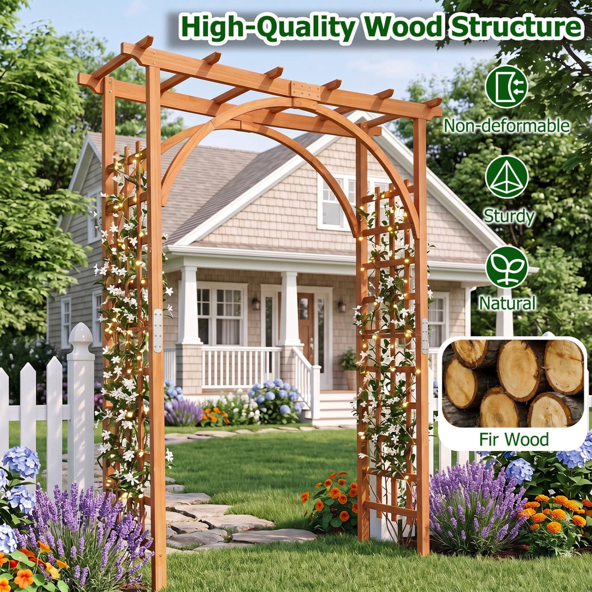 Flat Top Garden Arch Trellis 85 inches Tall Wood for Climbing Plants and Wedding-Orange