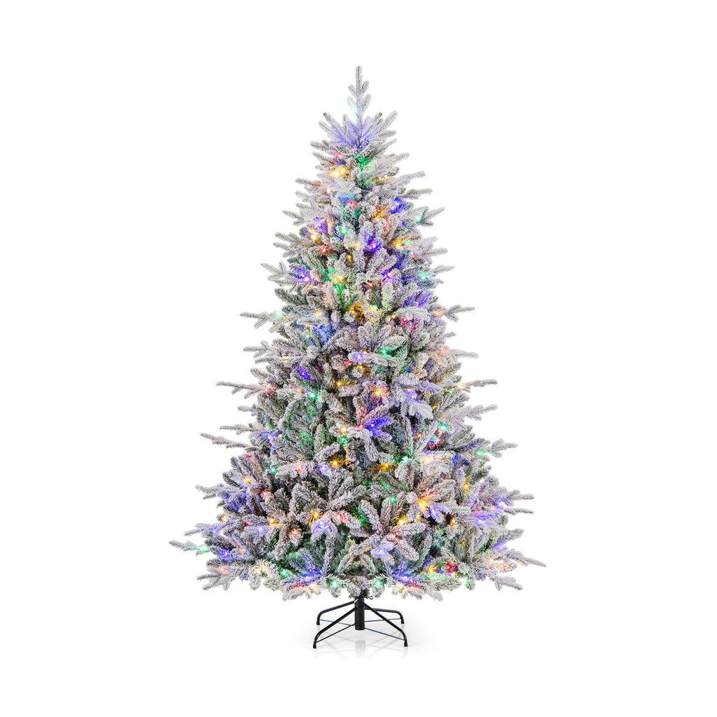 7 FT Snow Flocked Pre-Lit Christmas Tree, 1164 PE and PVC Tips, 350 Multicolour LEDs, 8 Modes
