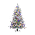 7 FT Snow Flocked Pre-Lit Christmas Tree, 1164 PE and PVC Tips, 350 Multicolour LEDs, 8 Modes