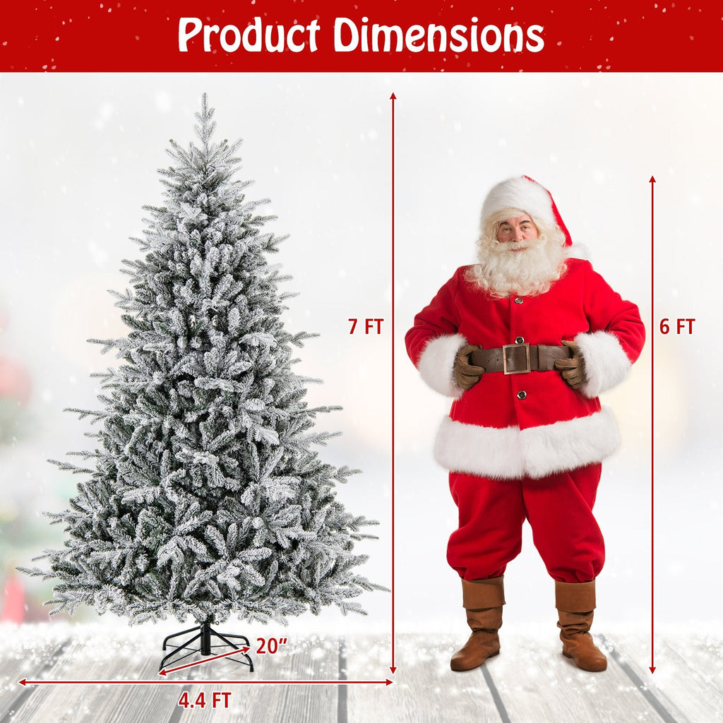 7 FT Snow Flocked Pre-Lit Christmas Tree, 1164 PE and PVC Tips, 350 Multicolour LEDs, 8 Modes