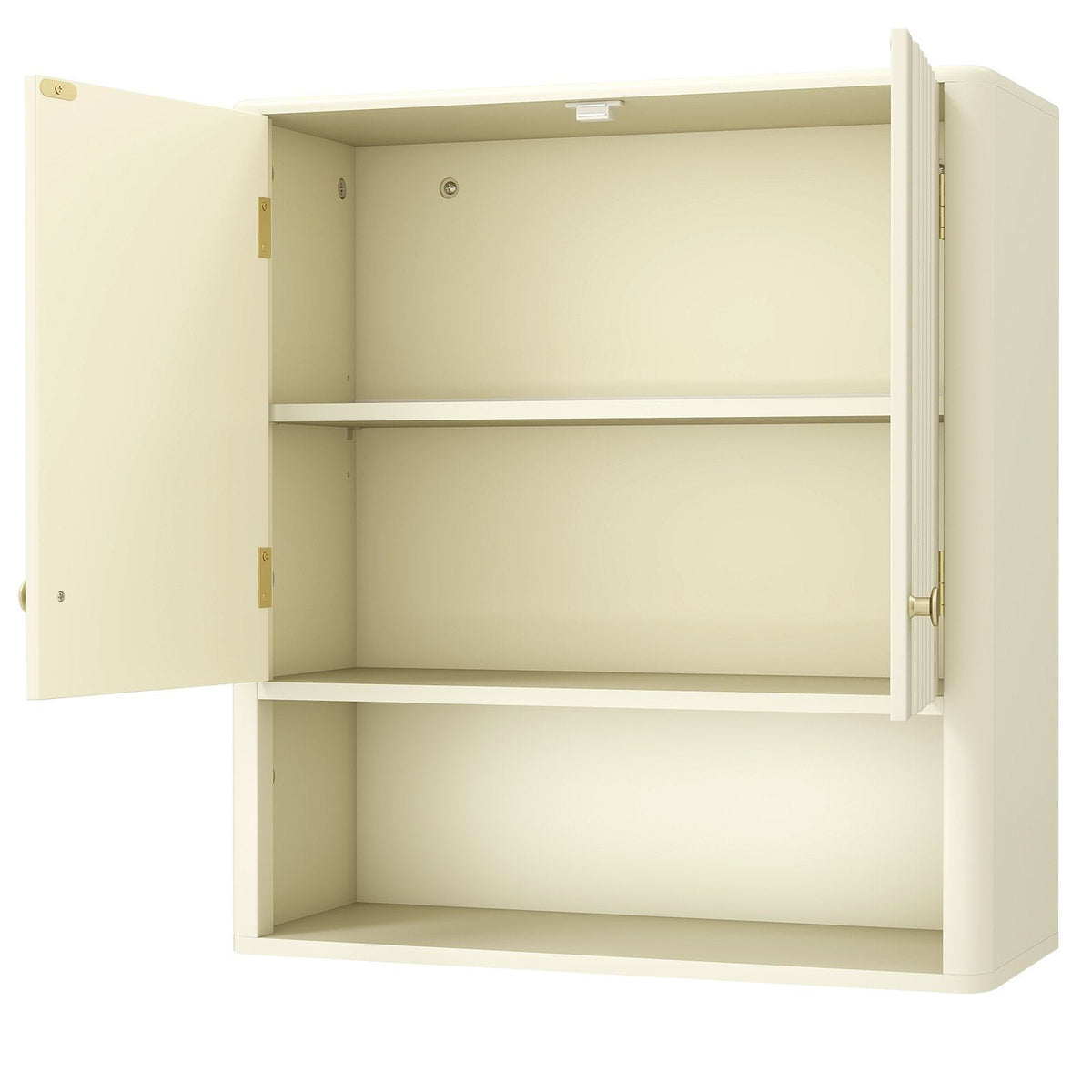 Fluted Bathroom Wall Cabinet with Open Shelf-Beige