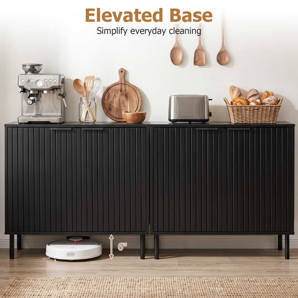 Fluted Buffet Cabinet with 2-Door Sideboard for Kitchen and Dining Room-Black