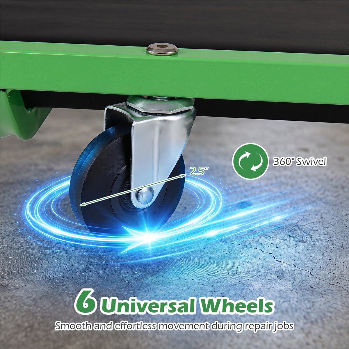 Foldable Automotive Creeper with 360° Swivel Wheels 330 lbs for Garage-Green