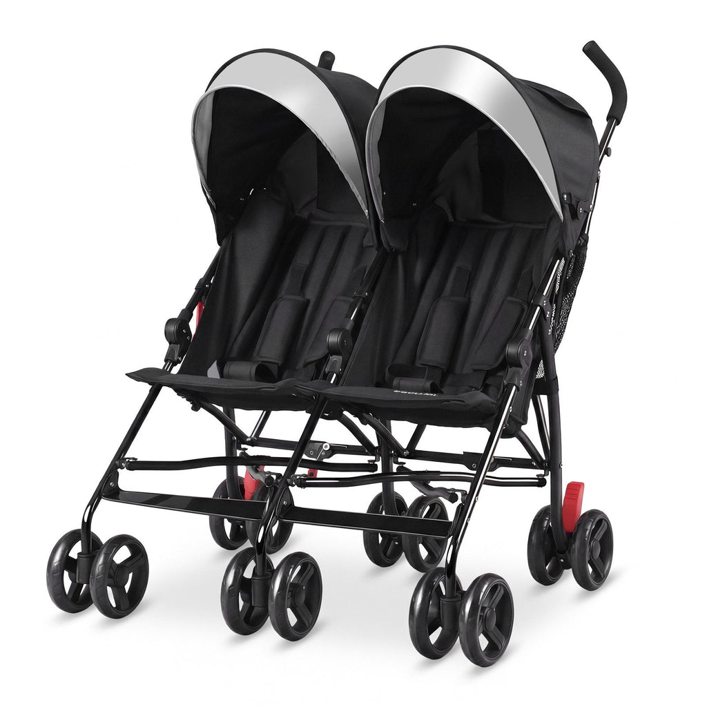 Foldable Twin Baby Double Stroller Ultralight Umbrella Kids Stroller-Black